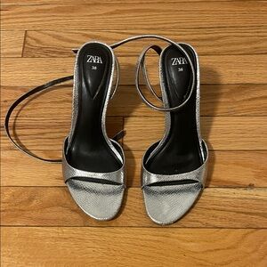 Zara Metallic Silver Heeled Sandals